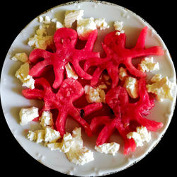 High angle view of fruit salad in bowl