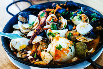 Close-up of seafood served in bowl