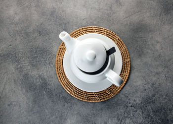 High angle view of tea cup on table