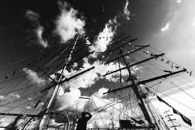 Low angle view of mast against sky