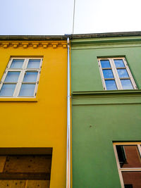 Low angle view of yellow building against sky