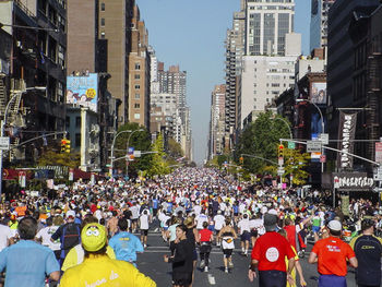 People walking on city street