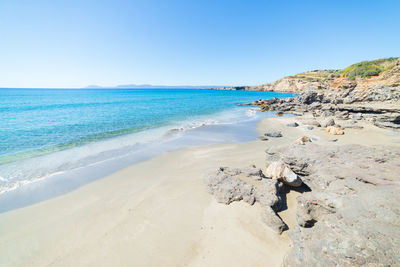 Scenic view of beach against clear sky