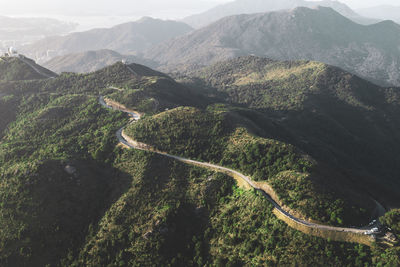 High angle view of road amidst mountains