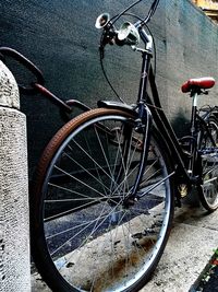 Close-up of bicycle parked