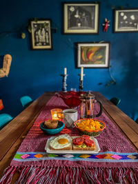 High angle view of food on table