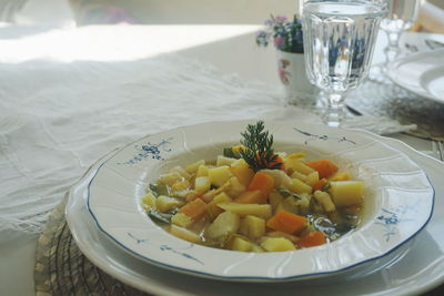 High angle view of meal served on table