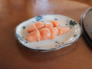 Close-up of dessert in plate on table