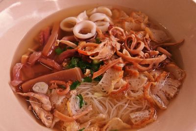 High angle view of meal served in bowl