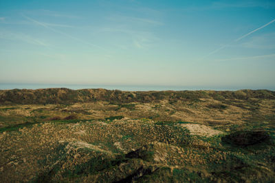 North german dune landscape on with meadow in sunlight