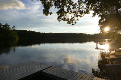 Scenic view of lake against sky at sunset