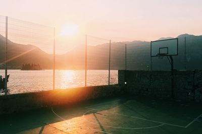 Basketball court during sunset