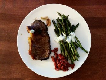 High angle view of food in plate on table