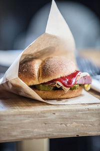 Close-up of bread on cutting board