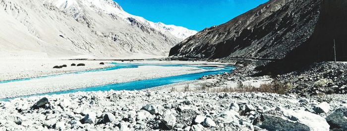 Scenic view of snowcapped mountains against sky