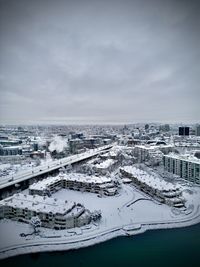 High angle view of snow covered landscape