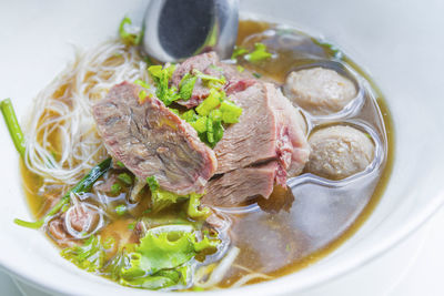 High angle view of meal served in bowl