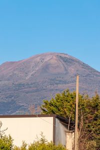 Scenic view of mountains against clear blue sky