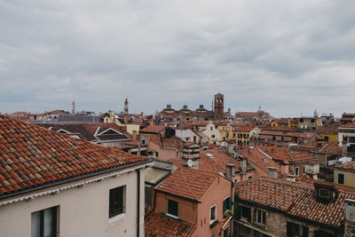 High angle view of townscape against sky
