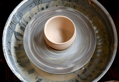 Directly below shot of machinery in bowl