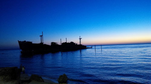 Scenic view of sea against clear blue sky