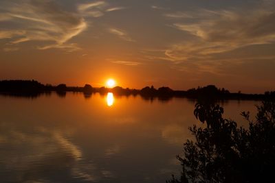 Scenic view of lake against sky during sunset