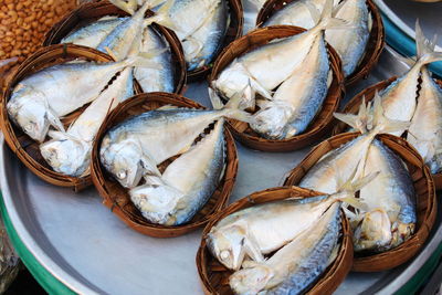 High angle view of fish for sale in market