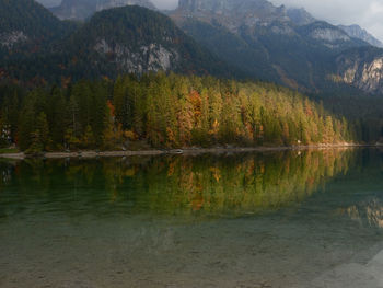 Scenic view of lake by trees during autumn