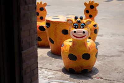 Close-up of stuffed toy on street