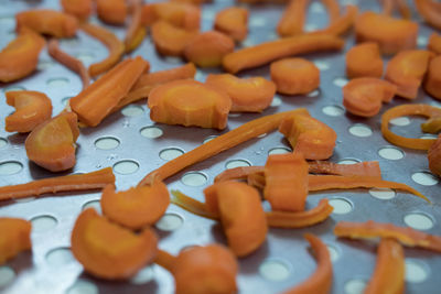 High angle view of cookies in plate on table