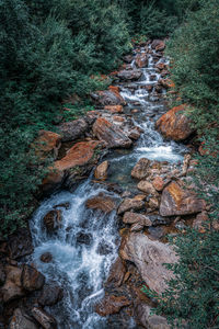 Stream flowing through rocks in forest