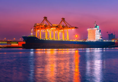 Harbors and cargo ships at the mouth of the river