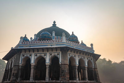 Nila gumbad of humayun tomb exterior view at misty morning from unique perspective