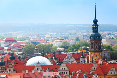 High angle view of buildings in city