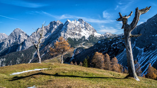 Scenic view of snowcapped mountains against sky