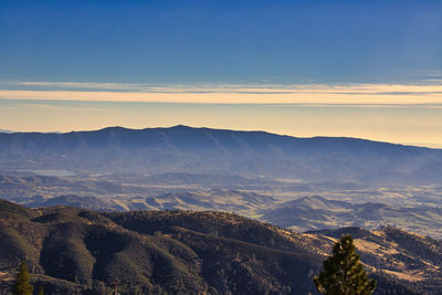 Scenic view of mountains against sky during sunset