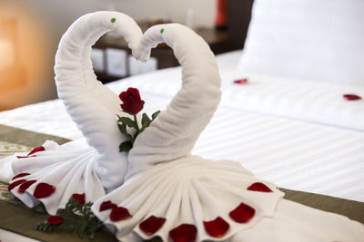 Close-up of heart shape on white plate