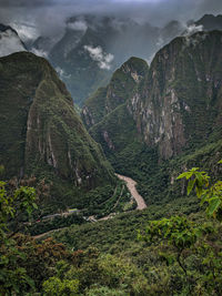 Scenic view of mountains against sky at machu picchu 