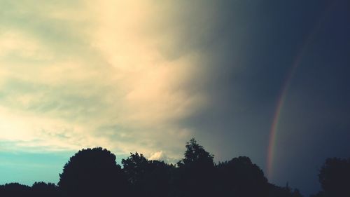 Low angle view of trees against cloudy sky