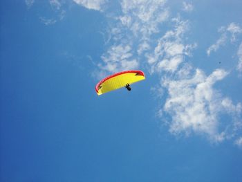 Low angle view of multi colored balloons