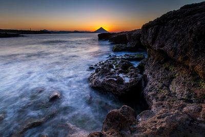 Scenic view of sea against sky during sunset