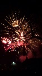 Low angle view of firework display at night