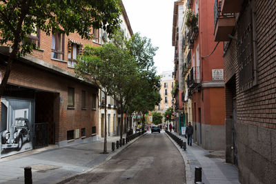 Street amidst trees in city against sky