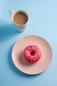 High angle view of coffee cup on table