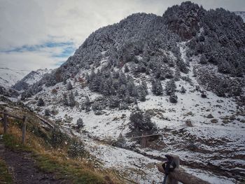 Scenic view of snowcapped mountains against sky