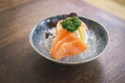 High angle view of fish on table