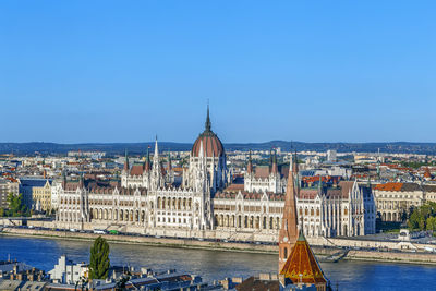 View of hungarian parliament building from fisherman bastion, budapest, hungary