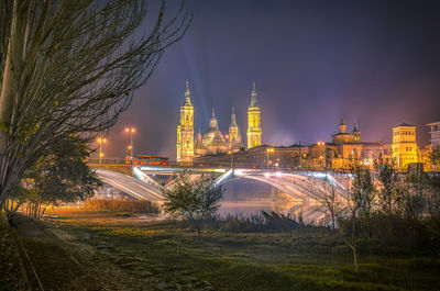 Zaragoza, spain in the evening mist.