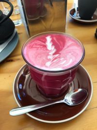 High angle view of coffee on table