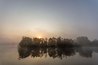 Scenic view of lake against sky during sunset